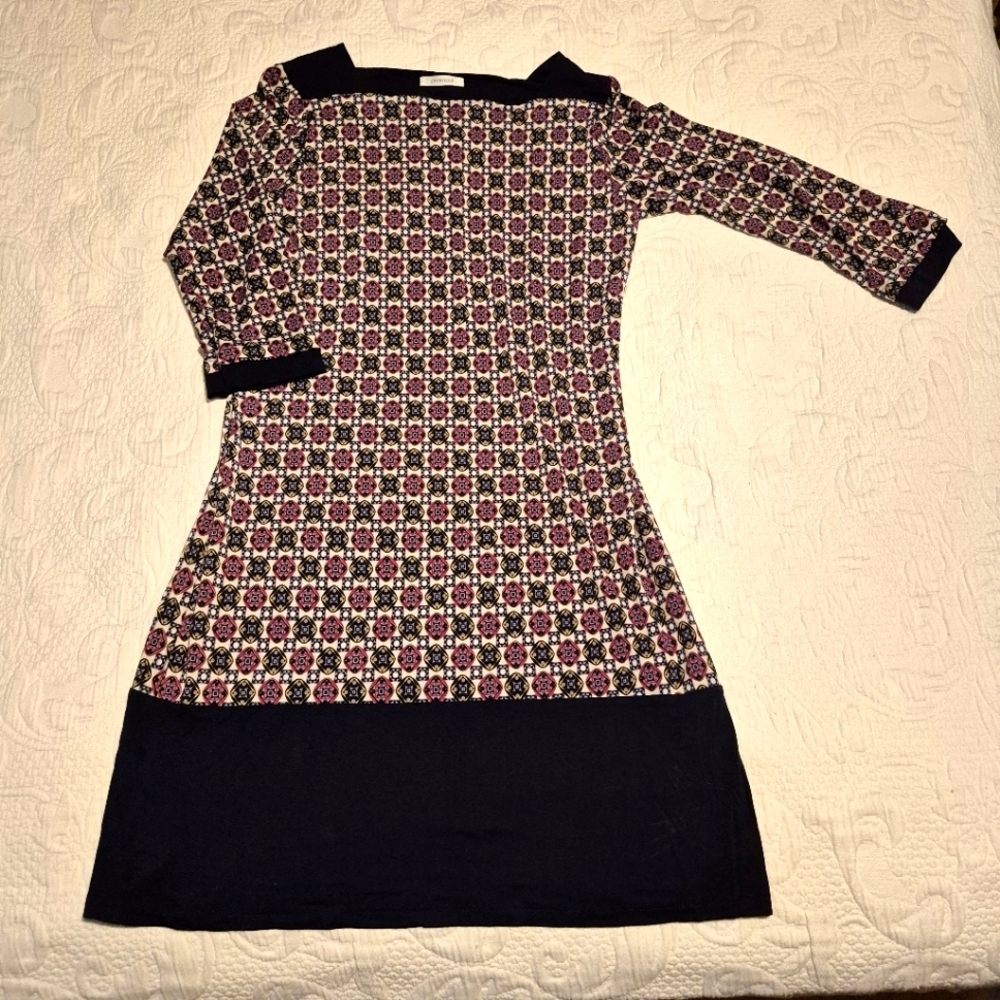 Promod womens size Small 3/4 sleeve stretch dress multi color print VGUC